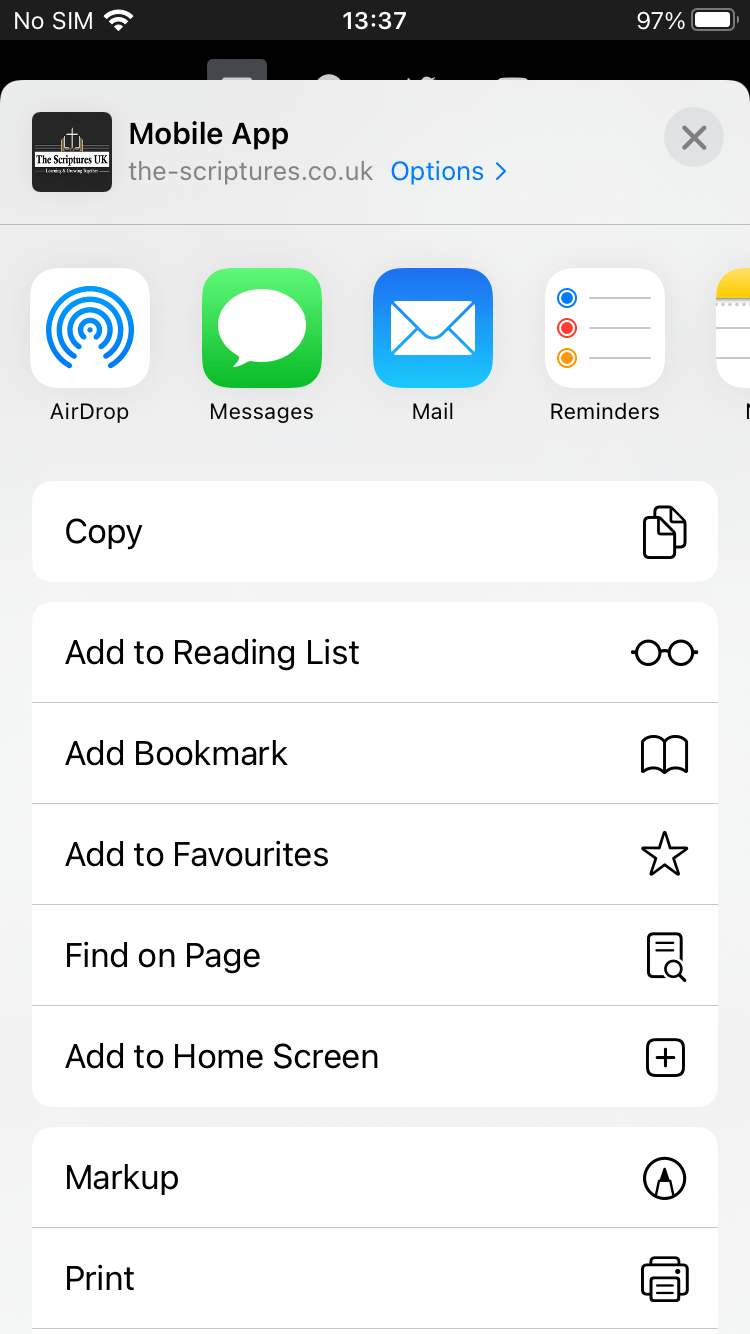 Adding The Scriptures UK to the iPhone home screen